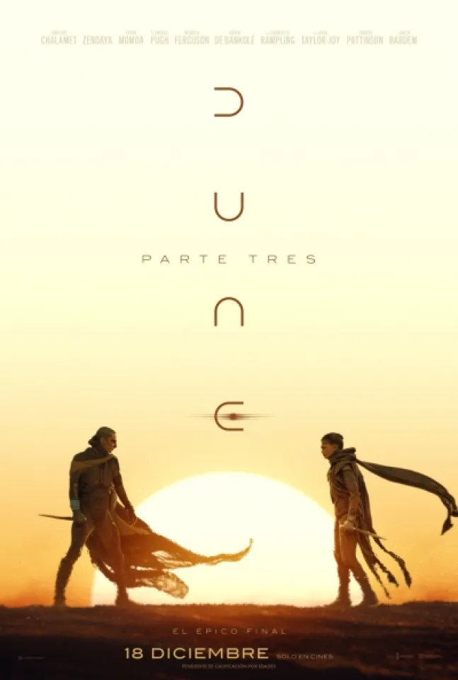 Director:&nbsp;Denis Villeneuve Reparto:&nbsp;Timothée Chalamet, Zendaya, Florence Pugh, Javier Bardem Distribuidora:&nbsp;Warner Bros. Género:&nbsp;Ciencia-Ficción, Aventura
